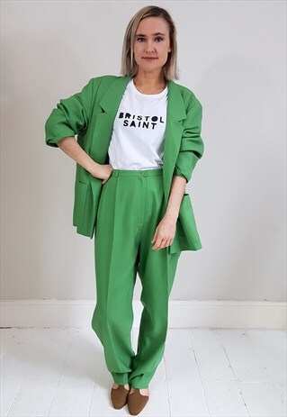 VINTAGE 80'S GREEN OPEN BLAZER JACKET