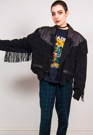 VINTAGE 80'S BLACK SUEDE & LEATHER BIKER JACKET