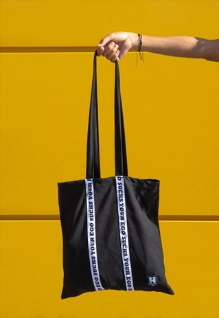 YOUR EGO SUCKS LINEN TOTE BAG IN BLACK