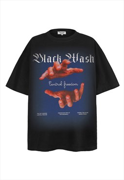 Hand print t-shirt palm tee grunge slogan top in black