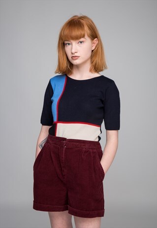 BURGANDY CORD HIGH-WAISTED SHORTS