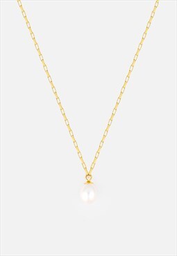 Women's Genuine Pearl Pendant Necklace - Box Chain - Gold