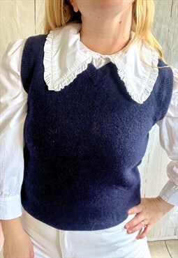 Vintage Blue Wool Grandad Tank Top 80's Sweater Vest