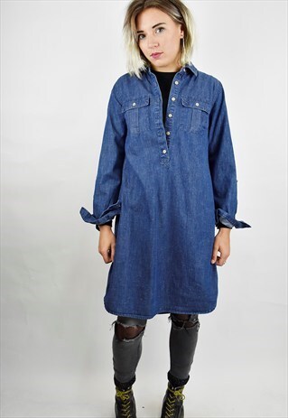 VINTAGE 90S TOMMY HILFIGER DENIM SHIRT SMOCK DRESS