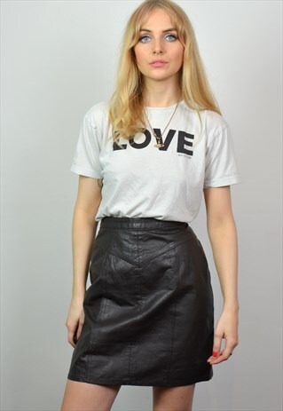 VINTAGE 70S DARK BROWN LEATHER FITTED MINI SKIRT