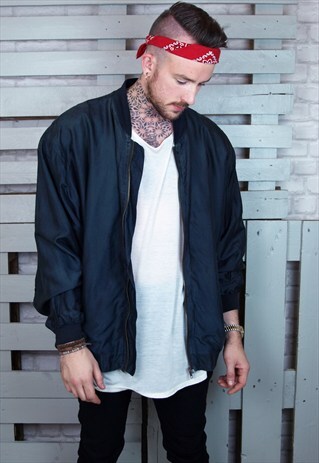 BLACK OVERSIZED SILK VINTAGE 90'S BOMBER JACKET