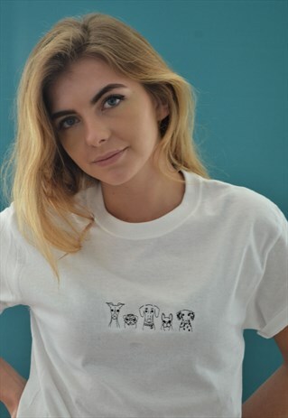THE SOPHIE TEE - DOG EMBROIDERED DESIGN WHITE T-SHIRT