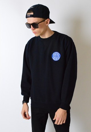 VINTAGE 90S NAVY BLUE ALMOST BLACK PATCH SWEATSHIRT JUMPER