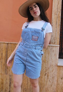 Vintage 90s Pale Blue Denim Overall Dungaree Shorts