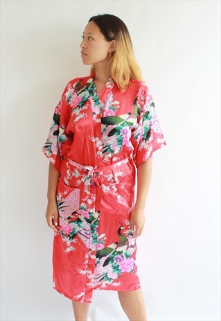 RED CHINESE PRINT DRESSING GOWN