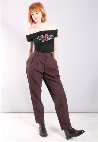 VINTAGE 70S AUBERGINE PURPLE PLEAT FRONT TROUSERS