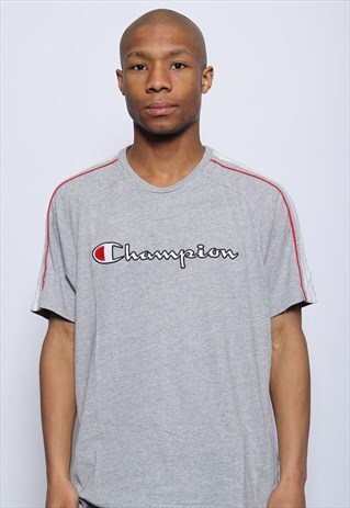 VINTAGE CHAMPION BIG SPELL OUT LOGO T-SHIRT GREY