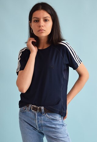 90'S RETRO ADIDAS NAVY BLUE ATHLEISURE SPORTS T-SHIRT TOP