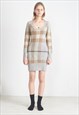 Vintage Grey Brown BURBERRY Knit Long Sleeve Wool Mini Dress