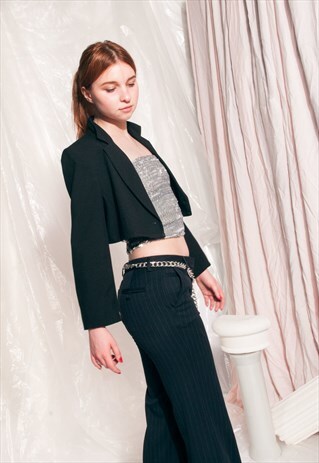 VINTAGE CROP BLAZER Y2K REWORKED SHORT BLACK JACKET