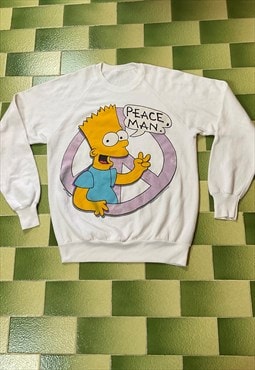 Vintage 90s Bart Simpson Peace Man Sweatshirt Big Graphic