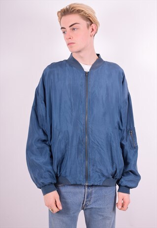 MENS VINTAGE SILK BOMBER JACKET LARGE BLUE 90'S