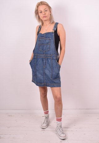 TOMMY HILFIGER WOMENS VINTAGE DENIM DUNGAREES SKIRT W34 BLUE
