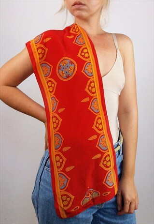 SLAVA ZAITSEV MAROUSSIA VINTAGE SILK SCARF RED AND ORANGE