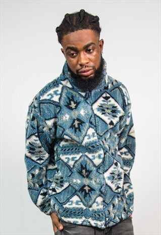 AZTEC 90'S VINTAGE BLUE TEDDY FLEECE JACKET