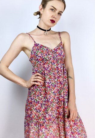ZARA LONG FLORAL ALL-OVER BOHO HIPPIE 70S 80S MAXI DRESS
