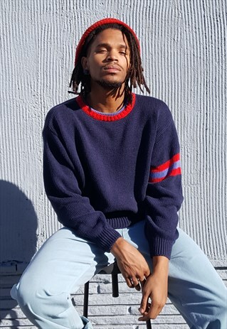 90S ITALIAN PREPPY SKATER BLUE SWEATER LARGE