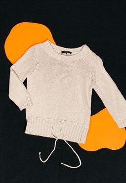 Vintage Max Mara Jumper Y2K Knitted Tie Hem Sweater in Beige