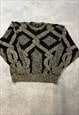 VINTAGE ABSTRACT KNITTED JUMPER PATTERNED GRANDAD SWEATER