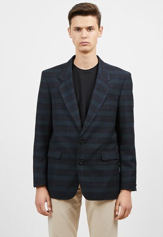VINTAGE NAVY GREEN CHECKERED BLAZER JACKET