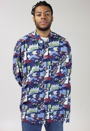 VINTAGE 90S ABSTRACT PATTERNED HEAVY SHIRT