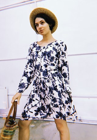 80'S RETRO FLORAL PARIS CHIC DRAPED MIDI EVENING DRESS