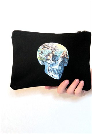 MERMAID SKULL BLACK LARGE ACCESSORY BAG