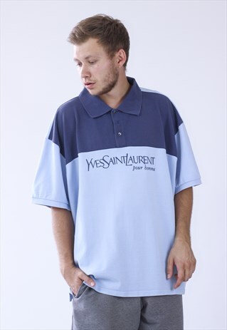 VINTAGE MENS YSL BIG LOGO YVES SAINT LAURENT POLO SHIRT TOP