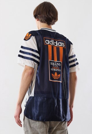 VINTAGE MENS ADIDAS ORIGINALS BIG LOGO MESH JERSEY T SHIRT