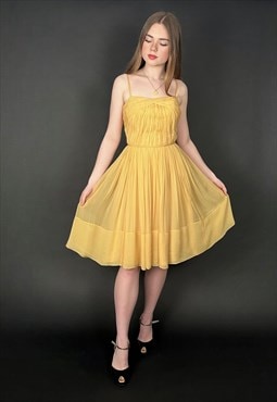 60's Vintage Yellow Slip Ladies Floaty Prom Dress