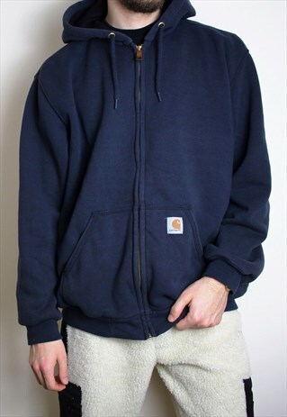 VINTAGE CARHARTT HOODIE HEAVY DUTY MENS LARGE NAVY JACKET