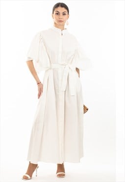Cotton blend oversized shirt dress with ruffle sleeves desig