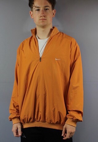 VINTAGE NIKE 1/4 ZIP WINDBREAKER SHELL JACKET IN ORANGE WITH