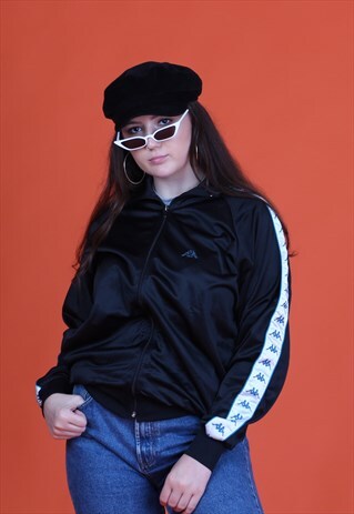 BLACK/WHITE KAPPA SIDE TAPE ZIP UP TRACK JACKET