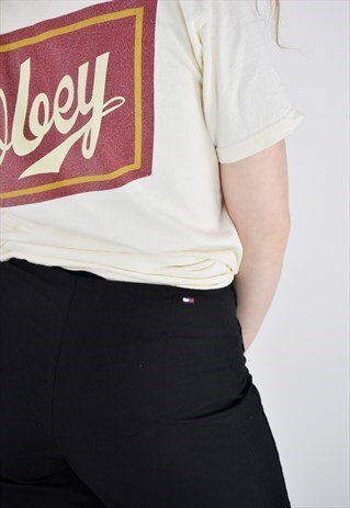 90S BLACK TOMMY HILFIGER SMART HIGH WAISTED TRACK PANTS