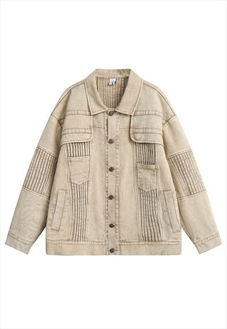 Utility denim jacket gorpcore jean bomber acid coat in cream