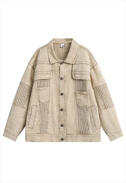 Utility denim jacket gorpcore jean bomber acid coat in cream