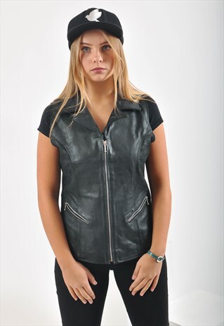 VINTAGE LEATHER VEST IN BLACK