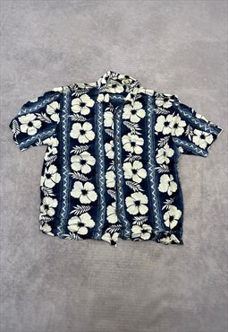 Vintage Hawaiian Shirt Flower Patterned Short Sleeve Shirt
