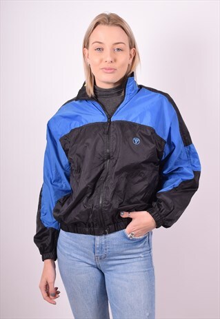 WOMENS VINTAGE TRACKSUIT TOP JACKET SMALL BLACK 90S