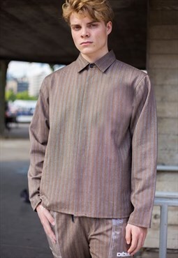 Brown Retro Striped Premium Wool Fabric shirt jacket Y2k
