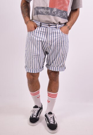 HUGO BOSS MENS VINTAGE SHORTS W34 BLUE STRIPES 90S