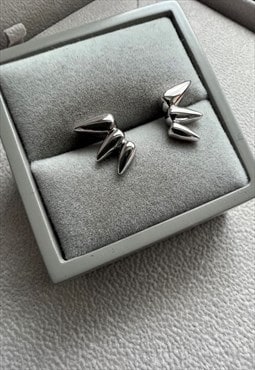 925silver structured rhodium plated spike studs for men