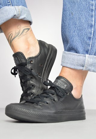 VINTAGE 90S CONVERSE BLACK LEATHER OX SHOES GRUNGE FESTIVAL