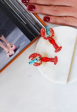 RED DIAMANTE LOBSTER DROP DANGLE EARRINGS